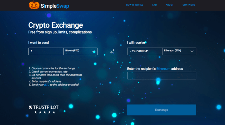 Simple swap, online exchange, instant exchange